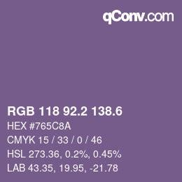 カラーコード: RGB 118 92.2 138.6 | qconv.com