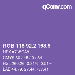 カラーコード: RGB 118 92.2 168.6 | qconv.com