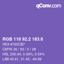 カラーコード: RGB 118 92.2 183.6 | qconv.com