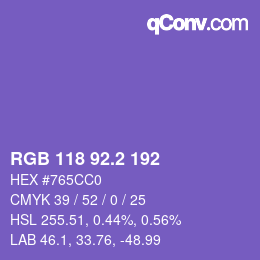カラーコード: RGB 118 92.2 192 | qconv.com
