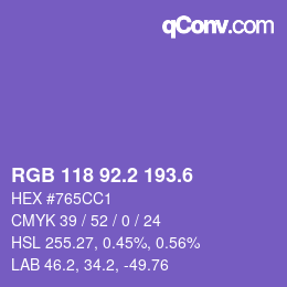 カラーコード: RGB 118 92.2 193.6 | qconv.com