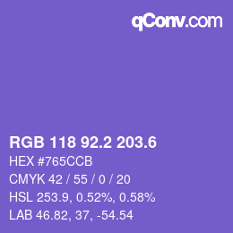 カラーコード: RGB 118 92.2 203.6 | qconv.com