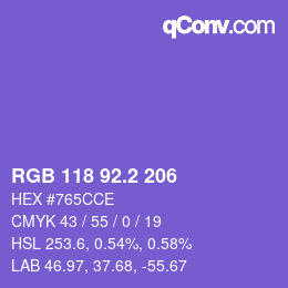カラーコード: RGB 118 92.2 206 | qconv.com