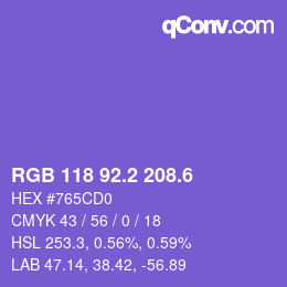 カラーコード: RGB 118 92.2 208.6 | qconv.com
