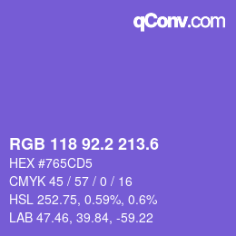 カラーコード: RGB 118 92.2 213.6 | qconv.com