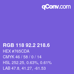カラーコード: RGB 118 92.2 218.6 | qconv.com