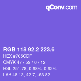 カラーコード: RGB 118 92.2 223.6 | qconv.com