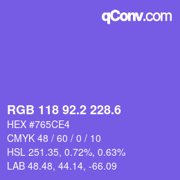 カラーコード: RGB 118 92.2 228.6 | qconv.com