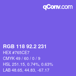 カラーコード: RGB 118 92.2 231 | qconv.com