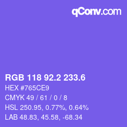 カラーコード: RGB 118 92.2 233.6 | qconv.com