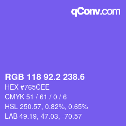 カラーコード: RGB 118 92.2 238.6 | qconv.com