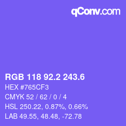 カラーコード: RGB 118 92.2 243.6 | qconv.com