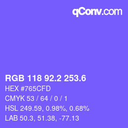 カラーコード: RGB 118 92.2 253.6 | qconv.com