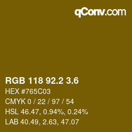 カラーコード: RGB 118 92.2 3.6 | qconv.com