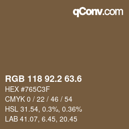 カラーコード: RGB 118 92.2 63.6 | qconv.com