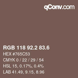 カラーコード: RGB 118 92.2 83.6 | qconv.com