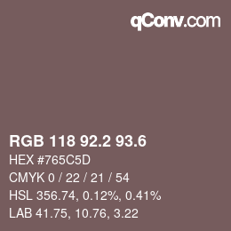 カラーコード: RGB 118 92.2 93.6 | qconv.com