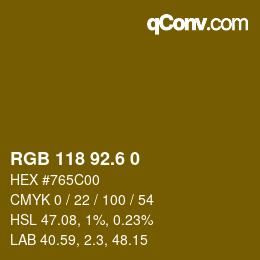 カラーコード: RGB 118 92.6 0 | qconv.com