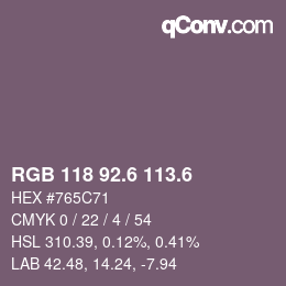 カラーコード: RGB 118 92.6 113.6 | qconv.com
