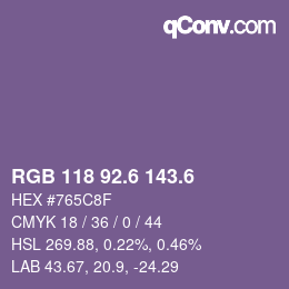カラーコード: RGB 118 92.6 143.6 | qconv.com