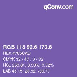 カラーコード: RGB 118 92.6 173.6 | qconv.com