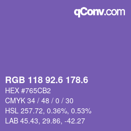 カラーコード: RGB 118 92.6 178.6 | qconv.com
