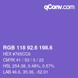 カラーコード: RGB 118 92.6 198.6 | qconv.com