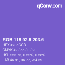 カラーコード: RGB 118 92.6 203.6 | qconv.com