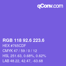 カラーコード: RGB 118 92.6 223.6 | qconv.com