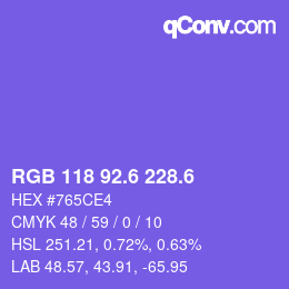 カラーコード: RGB 118 92.6 228.6 | qconv.com