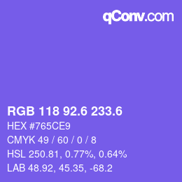 カラーコード: RGB 118 92.6 233.6 | qconv.com