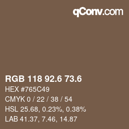 カラーコード: RGB 118 92.6 73.6 | qconv.com