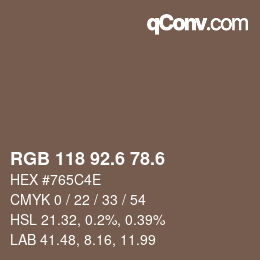 カラーコード: RGB 118 92.6 78.6 | qconv.com