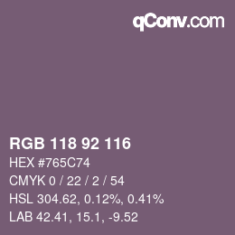 颜色代码: RGB 118 92 116 | qconv.com