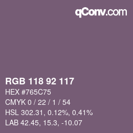 カラーコード: RGB 118 92 117 | qconv.com