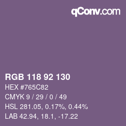 Color code: RGB 118 92 130 | qconv.com