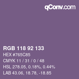 カラーコード: RGB 118 92 133 | qconv.com