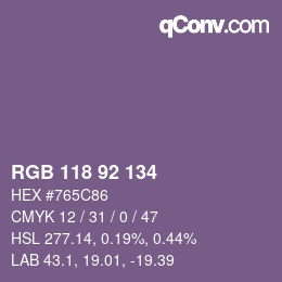 カラーコード: RGB 118 92 134 | qconv.com