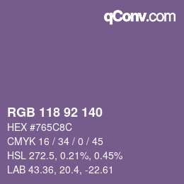 颜色代码: RGB 118 92 140 | qconv.com