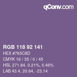 カラーコード: RGB 118 92 141 | qconv.com