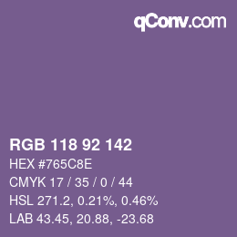 颜色代码: RGB 118 92 142 | qconv.com