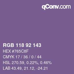 颜色代码: RGB 118 92 143 | qconv.com