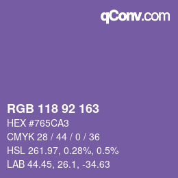 颜色代码: RGB 118 92 163 | qconv.com