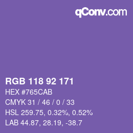 Color code: RGB 118 92 171 | qconv.com