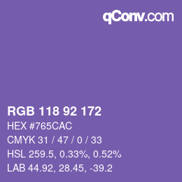 カラーコード: RGB 118 92 172 | qconv.com