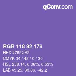 カラーコード: RGB 118 92 178 | qconv.com