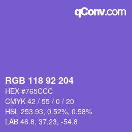 颜色代码: RGB 118 92 204 | qconv.com