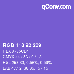 颜色代码: RGB 118 92 209 | qconv.com
