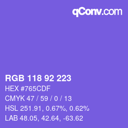 カラーコード: RGB 118 92 223 | qconv.com