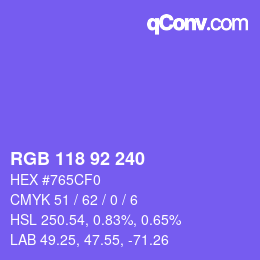 颜色代码: RGB 118 92 240 | qconv.com